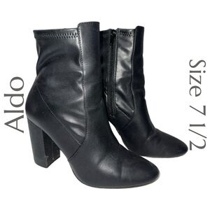 ALDO - Black Block Heel Ankle Boots - Zip Closure - Classic Chic - Size 7.5